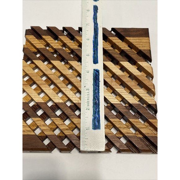 Handmade Exotic Wood Trivets Rack Pot Rest Geometric Coaster Stripes Basketweave - Picture 4 of 5
